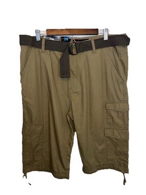 Iron Clothing Co Men’s Messenger Cargo Shorts Khaki Tan Size 36 Belt NWT